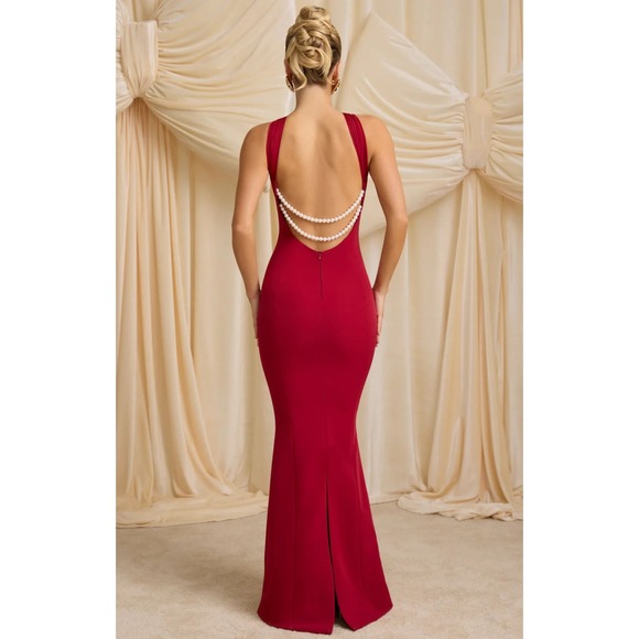 Oh Polly True Red Halter Twist Keyhole Open Back Maxi Dress 11937D Size 0 NEW - Picture 6 of 15